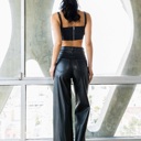 Darlene PU Wide Leg Black Pants | Women's Faux Leather Bottoms | Fall and Winter Trendy Fashion | High Waist