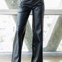  Darlene PU Wide Leg Black Pants | Women's Faux Leather Bottoms | Fall and Winter Trendy Fashion | High Waist
