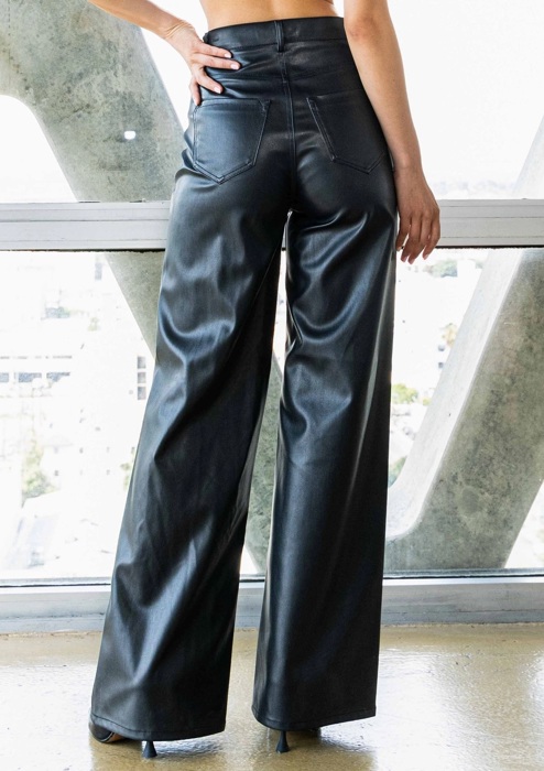 Darlene PU Wide Leg Black Pants | Women's Faux Leather Bottoms | Fall and Winter Trendy Fashion | High Waist