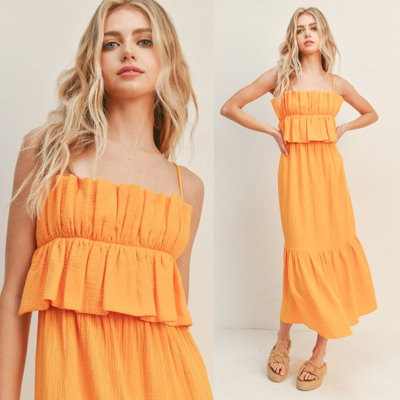 Deena Ruffle Bust Midi Dress | Yellow Spring Midi Dress | Wedding Guest Dress | Vacation Dress