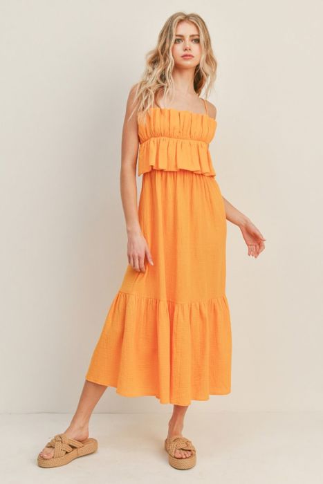 Deena Ruffle Bust Midi Dress | Yellow Spring Midi Dress | Wedding Guest Dress | Vacation Dress