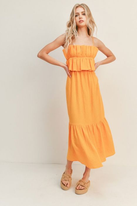 Deena Ruffle Bust Midi Dress | Yellow Spring Midi Dress | Wedding Guest Dress | Vacation Dress