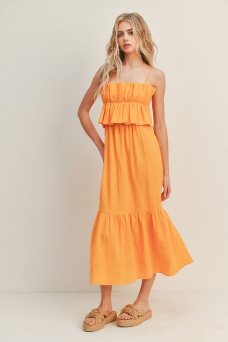 Deena Ruffle Bust Midi Dress | Yellow Spring Midi Dress | Wedding Guest Dress | Vacation Dress