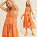  Denise Crochet Knit Midi Dress | Summer Vacation Dress | Wedding Guest Dress | Orange Midi Dress