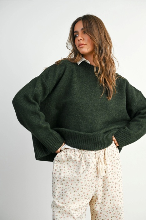 Eleanor Tie-Back Sweater | Women's Green Fall and Winter Top | Comfy and Stylish