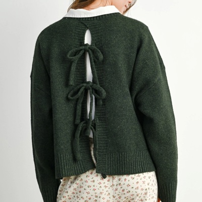 Eleanor Tie-Back Sweater | Women's Green Fall and Winter Top | Comfy and Stylish
