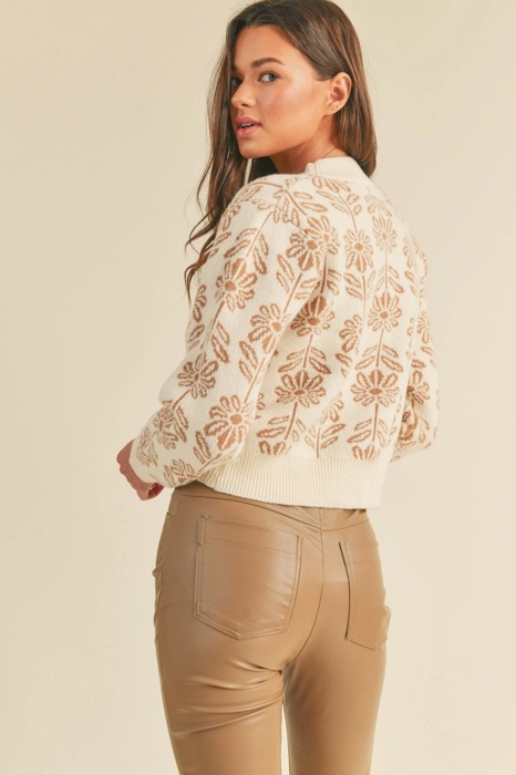 Elise Floral Pattern Knit Sweater | Women's Warm Soft Knit Pullover | Fall and Winter Fashion