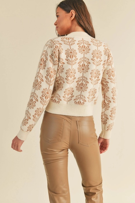 Elise Floral Pattern Knit Sweater | Women's Warm Soft Knit Pullover | Fall and Winter Fashion