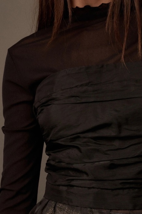 Eliza Solid Semi-Sheer Ruch Bodice Top | Women's Black Blouse | Date Night GNO Shirt | Side Zipper | Fall and Winter Style