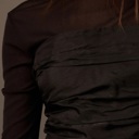  Eliza Solid Semi-Sheer Ruch Bodice Top | Women's Black Blouse | Date Night GNO Shirt | Side Zipper | Fall and Winter Style