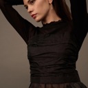  Eliza Solid Semi-Sheer Ruch Bodice Top | Women's Black Blouse | Date Night GNO Shirt | Side Zipper | Fall and Winter Style