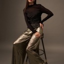  Eliza Solid Semi-Sheer Ruch Bodice Top | Women's Black Blouse | Date Night GNO Shirt | Side Zipper | Fall and Winter Style