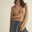  Erika Wide Collar Sweater Cardigan | Women's Beige Tan Neutral Button-Up | Fall and Winter Trendy Fashion | Layering