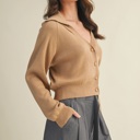  Erika Wide Collar Sweater Cardigan | Women's Beige Tan Neutral Button-Up | Fall and Winter Trendy Fashion | Layering