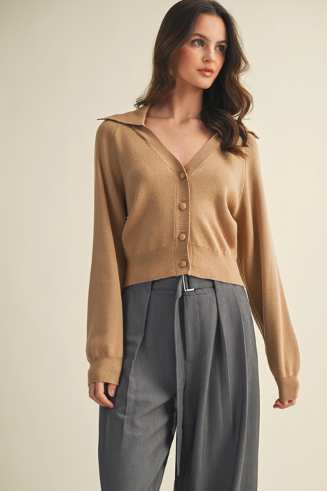 Erika Wide Collar Sweater Cardigan | Women's Beige Tan Neutral Button-Up | Fall and Winter Trendy Fashion | Layering