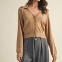  Erika Wide Collar Sweater Cardigan | Women's Beige Tan Neutral Button-Up | Fall and Winter Trendy Fashion | Layering