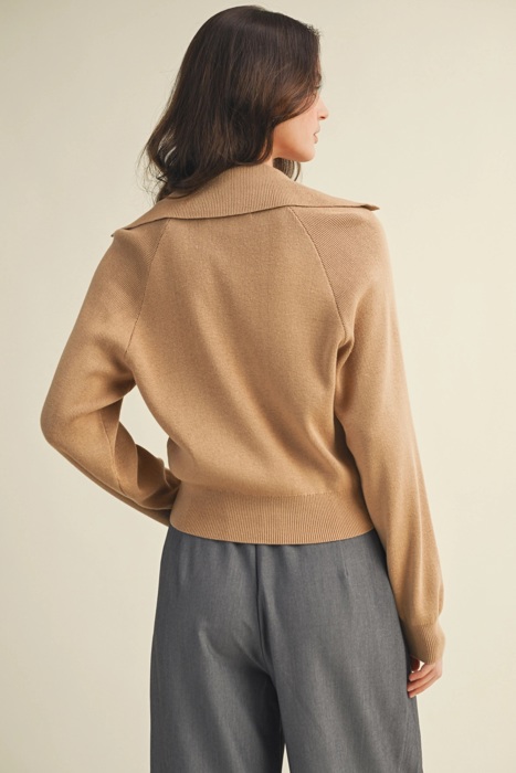 Erika Wide Collar Sweater Cardigan | Women's Beige Tan Neutral Button-Up | Fall and Winter Trendy Fashion | Layering