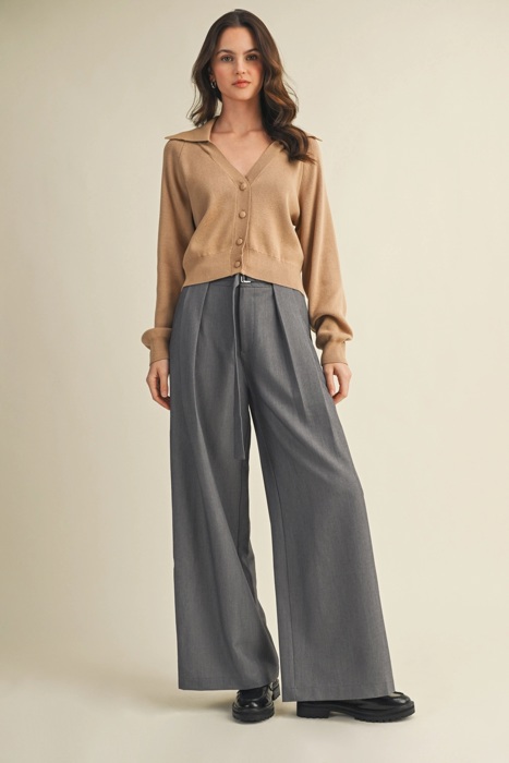 Erika Wide Collar Sweater Cardigan | Women's Beige Tan Neutral Button-Up | Fall and Winter Trendy Fashion | Layering