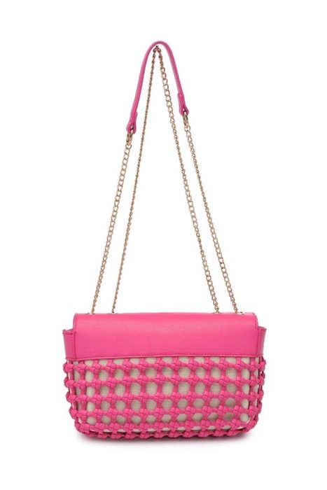 Erin Braided Crossbody | Pink Magenta Bag with Strap | Braided Pattern | Vegan Leather | Magnetic Strap | Gold Hardware