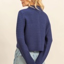  Eva Textured Knit Sweater Jacket with Gold Buttons | Women's Fall and Winter Fashion | Navy Blue Collared Sweater | Wear to Work | Trendy