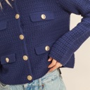  Eva Textured Knit Sweater Jacket with Gold Buttons | Women's Fall and Winter Fashion | Navy Blue Collared Sweater | Wear to Work | Trendy