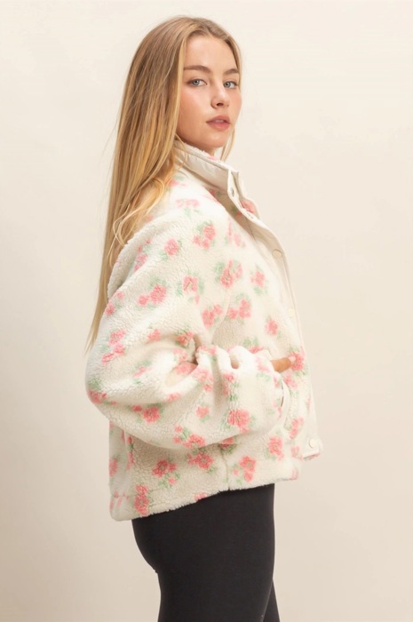 Ginnie Floral Print Sherpa Zip-Up Jacket | Women's Fall and Winter Fashion | Feminine Girly