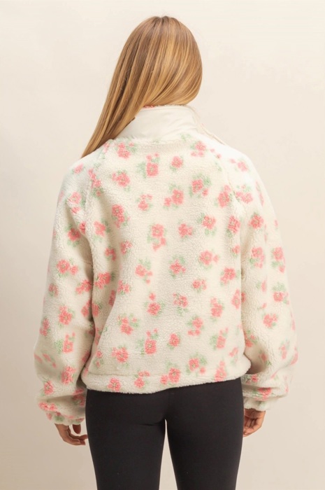 Ginnie Floral Print Sherpa Zip-Up Jacket | Women's Fall and Winter Fashion | Feminine Girly
