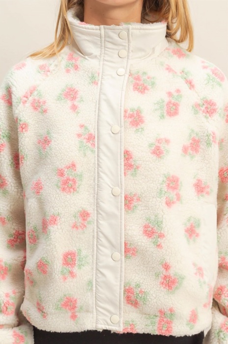 Ginnie Floral Print Sherpa Zip-Up Jacket | Women's Fall and Winter Fashion | Feminine Girly