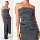  Grace Tube Denim Midi Dress | Tube Top | Denim | Slit | Trendy Fall Dress