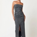  Grace Tube Denim Midi Dress | Tube Top | Denim | Slit | Trendy Fall Dress