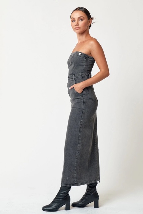 Grace Tube Denim Midi Dress | Tube Top | Denim | Slit | Trendy Fall Dress