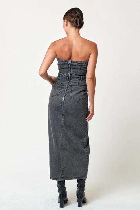 Grace Tube Denim Midi Dress | Tube Top | Denim | Slit | Trendy Fall Dress