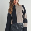 Small Harlee Color Block Mock Turtleneck Sweater | Cozy Winter Women's Sweaters | Trendy Style | Black and Taupe | Comfy Winter Fashion