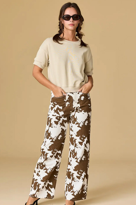 Harper French Terry Top | Women's Cropped Short Sleeve Comfort Shirt | Casual Athleisurewear | Neutral Style