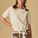  Harper French Terry Top | Women's Cropped Short Sleeve Comfort Shirt | Casual Athleisurewear | Neutral Style
