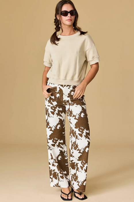 Harper French Terry Top | Women's Cropped Short Sleeve Comfort Shirt | Casual Athleisurewear | Neutral Style