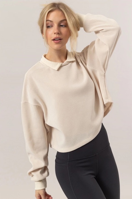 Hattie Collared Rib Knit Top | Neutral Women's Tops | Chic Women's Winter and Fall Fashion | Beige Tan Sweater