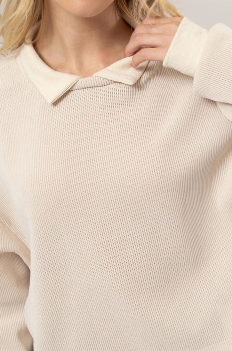 Hattie Collared Rib Knit Top | Neutral Women's Tops | Chic Women's Winter and Fall Fashion | Beige Tan Sweater