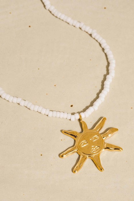 Iridessa 18K Gold Non-Tarnish Sun Beaded Necklace | Women's Summer Accessories | Lead & Nickel Free | Hypoallergenic | Water Resistant