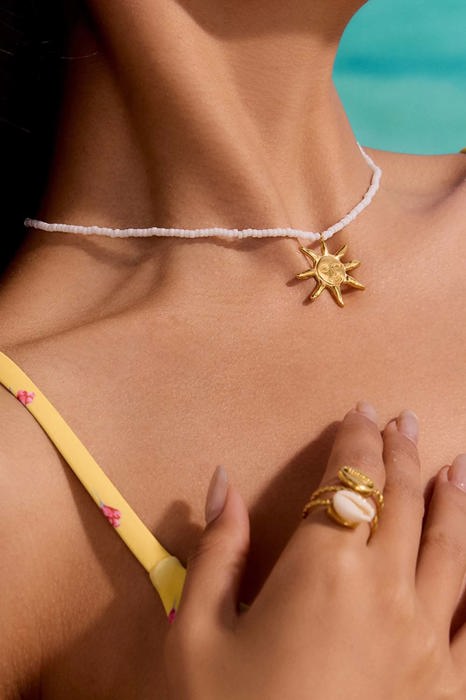 Iridessa 18K Gold Non-Tarnish Sun Beaded Necklace | Women's Summer Accessories | Lead & Nickel Free | Hypoallergenic | Water Resistant