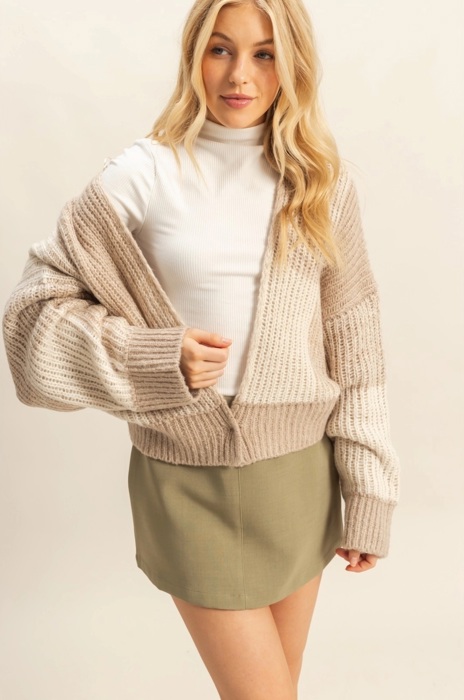 Isabel Two-Tone Checkered Sweater Cardigan | Women's Fall and Winter Fashion | Neutral Style | Trendy | Button | Cozy | Transitional Piece