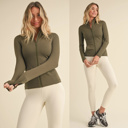  Jackie Butter Soft Fitted Jacket | Women's Athleisure | Zip-Up Top Activewear Olive Green | Trendy Athleisurewear