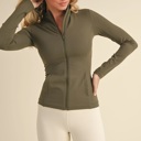  Jackie Butter Soft Fitted Jacket | Women's Athleisure | Zip-Up Top Activewear Olive Green | Trendy Athleisurewear