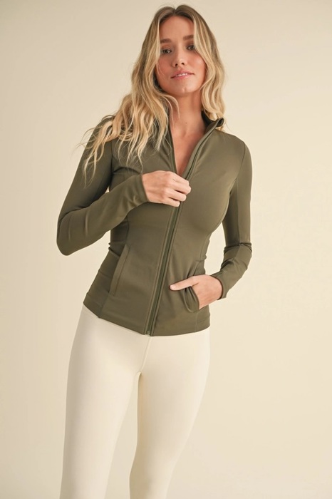 Jackie Butter Soft Fitted Jacket | Women's Athleisure | Zip-Up Top Activewear Olive Green | Trendy Athleisurewear