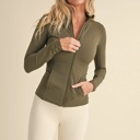  Jackie Butter Soft Fitted Jacket | Women's Athleisure | Zip-Up Top Activewear Olive Green | Trendy Athleisurewear