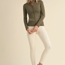  Jackie Butter Soft Fitted Jacket | Women's Athleisure | Zip-Up Top Activewear Olive Green | Trendy Athleisurewear