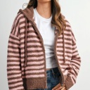  Jayden Striped Zip-Up Hooded Cardigan | Women's Fall & Winter Jacket | Striped | Cozy and Soft | Casual Style