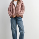 Jayden Striped Zip-Up Hooded Cardigan | Women's Fall & Winter Jacket | Striped | Cozy and Soft | Casual Style