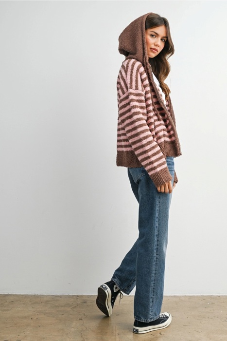 Jayden Striped Zip-Up Hooded Cardigan | Women's Fall & Winter Jacket | Striped | Cozy and Soft | Casual Style