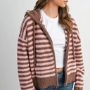  Jayden Striped Zip-Up Hooded Cardigan | Women's Fall & Winter Jacket | Striped | Cozy and Soft | Casual Style